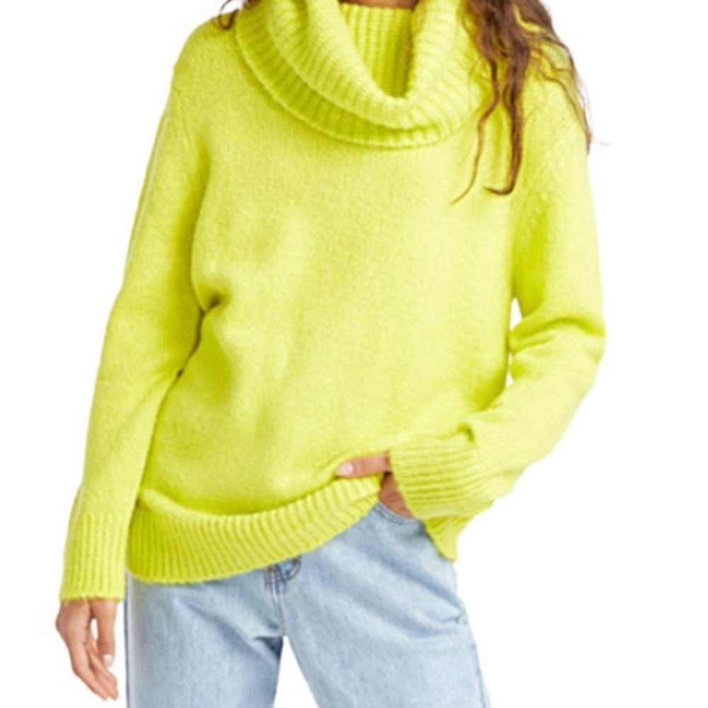 Simons Twik Neon Yellow / Green Cowl Neck Knit Sweater